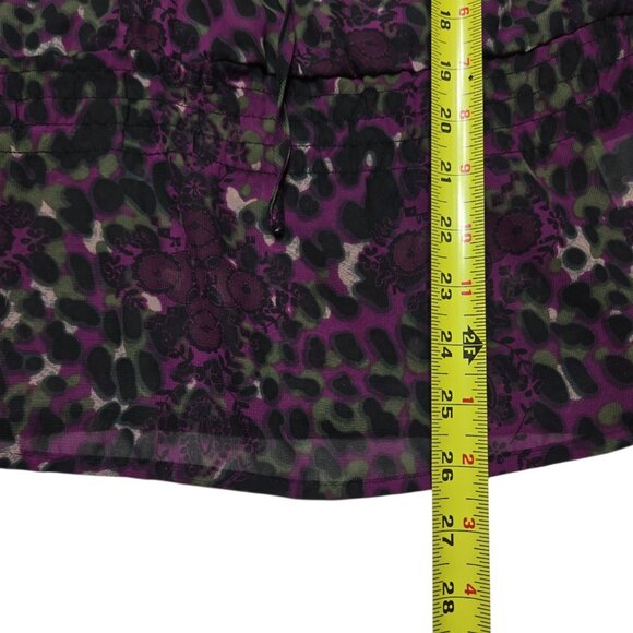 Apostrophe Top Women Medium Purple Leopard Floral Sheer Bell Sleeve Boho Peasant - Picture 5 of 12
